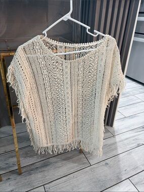 Crochet Fringe Boho Top in Cream